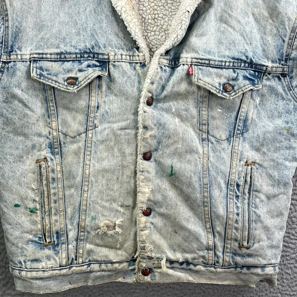 VTG Levi's Trucker Jacket Mens M Acid Wash Sherpa‎ Lined Distressed Western USA